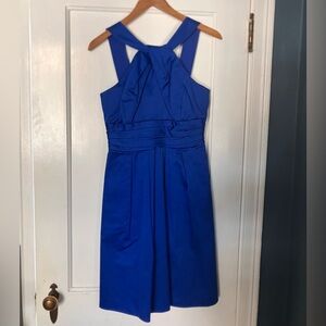 David's Bridal Royal Blue Cross-Back Halter Midi Bridesmaid Dress size 4